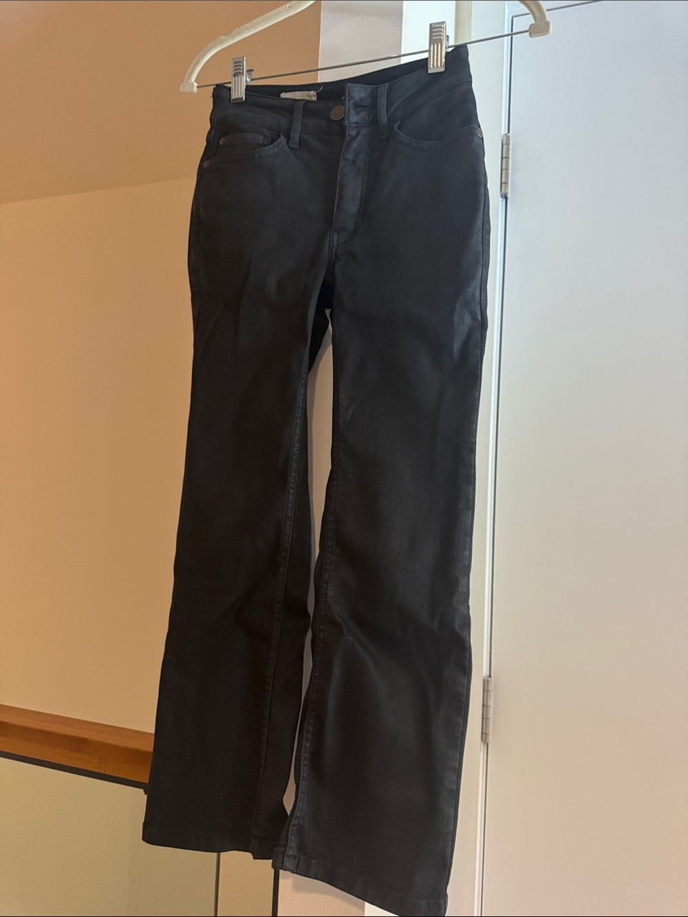 Pilcro Women's Sleek Waxed Black Flare Jeans